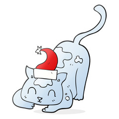 cartoon cat wearing christmas hat