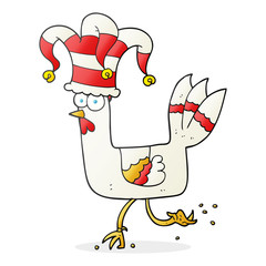 cartoon chicken running in funny hat
