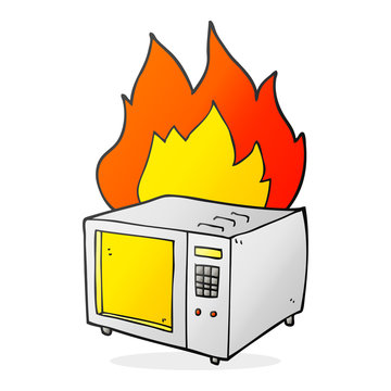 recommend clip art: cartoon microwave on fire