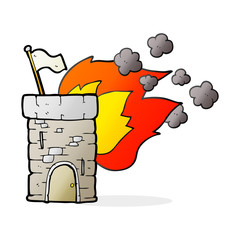 cartoon burning castle tower