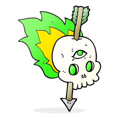 cartoon magic skull with arrow through brain