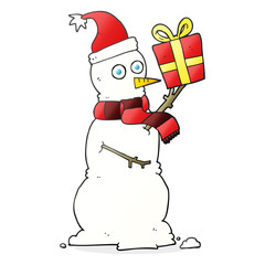 cartoon snowman holding present
