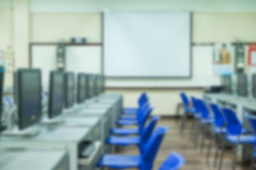 Defocused computer classroom nobody for background