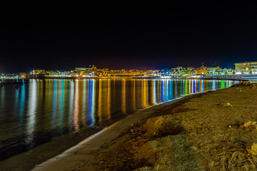 Night view of harbor on the Adriatic sea