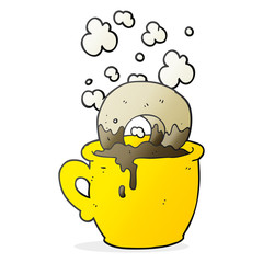 cartoon donut dunked in coffee
