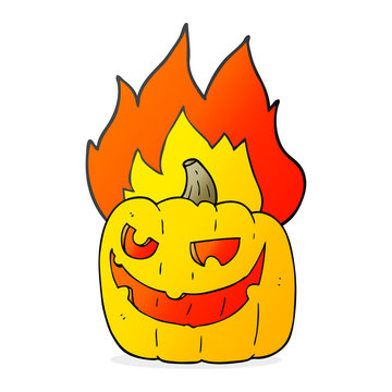 cartoon flaming halloween pumpkin