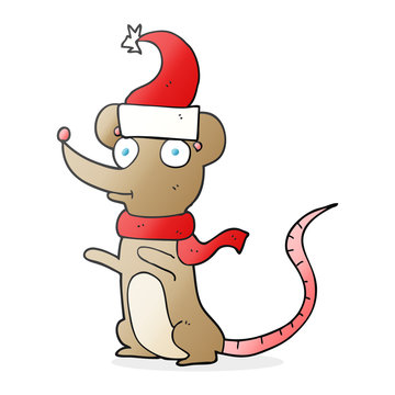 cartoon mouse wearing christmas hat