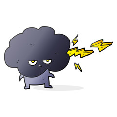 cartoon raincloud character shooting lightning
