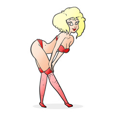 cartoon pin up girl putting on stockings