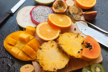 Set Tropical Cut Circles Fruits  Chopping Board