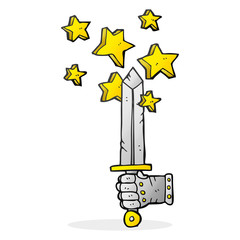 cartoon hand holding magic sword