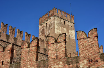 Castelvecchio keep and ghibelline battlements in the center of Verona