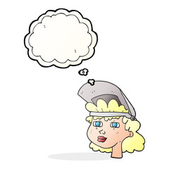 thought bubble cartoon woman with welding mask