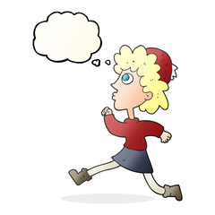Obraz na płótnie Canvas thought bubble cartoon running woman