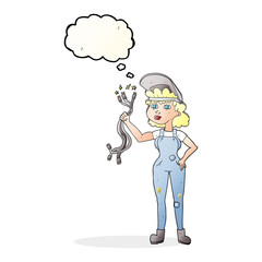 thought bubble cartoon electrician woman