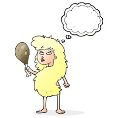 thought bubble cartoon cavewoman with meat