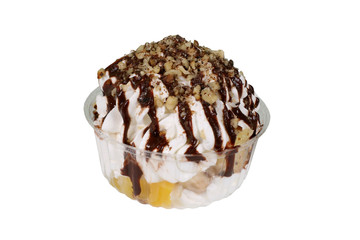 sweet dessert made from ice cream and cream on white background