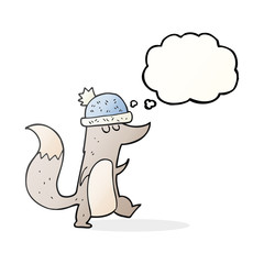thought bubble cartoon little wolf wearing hat