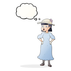 thought bubble cartoon woman in sensible dress