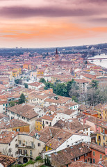 Fototapeta premium Reddish sky over Verona
