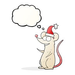 thought bubble cartoon mouse wearing christmas hat