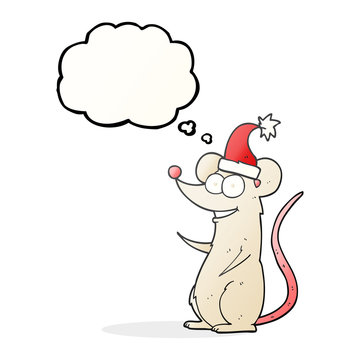 thought bubble cartoon mouse wearing christmas hat