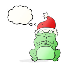 thought bubble cartoon frog wearing christmas hat