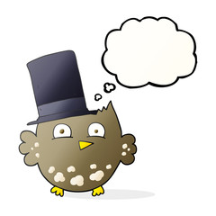 thought bubble cartoon little owl with top hat