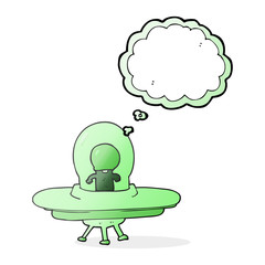thought bubble cartoon alien in flying saucer