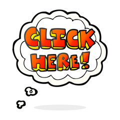 thought bubble cartoon click here word symbol