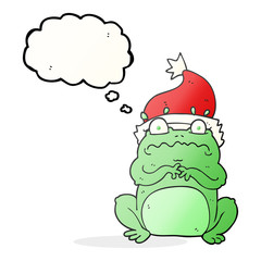 thought bubble cartoon frog in christmas hat