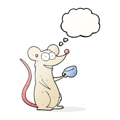 thought bubble cartoon mouse with cup of tea