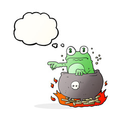 thought bubble cartoon halloween toad in cauldron