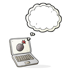 thought bubble cartoon laptop computer with error screen