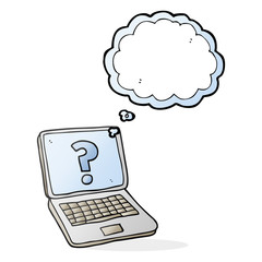 thought bubble cartoon laptop computer with question mark