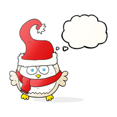 thought bubble cartoon owl wearing christmas hat