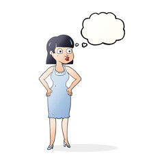 thought bubble cartoon woman with hands on hips