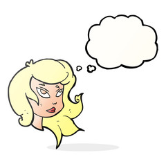 thought bubble cartoon female face