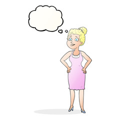 thought bubble cartoon woman wearing dress