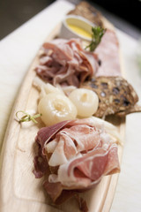 closeup of cured meats platter