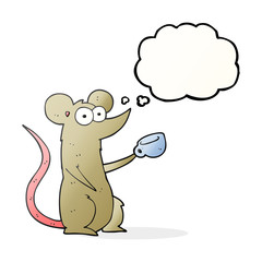 thought bubble cartoon mouse with coffee cup
