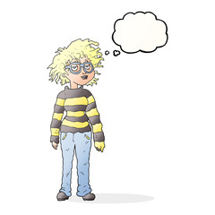 thought bubble cartoon geeky girl