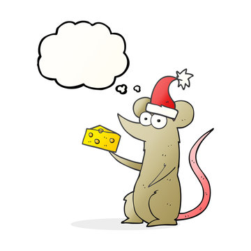 thought bubble cartoon christmas mouse with cheese