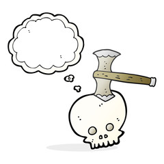 thought bubble cartoon axe in skull