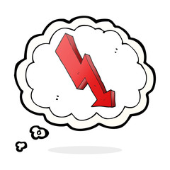 thought bubble cartoon arrow down trend