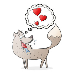 thought bubble cartoon wolf in love