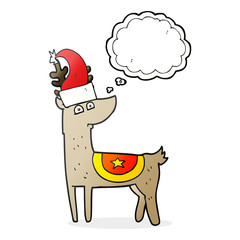 thought bubble cartoon reindeer wearing christmas hat
