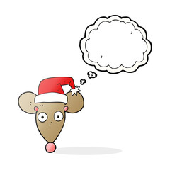thought bubble cartoon mouse in christmas hat