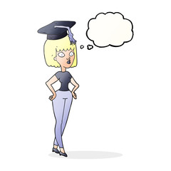 thought bubble cartoon woman with graduation cap