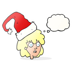 thought bubble cartoon woman with santa hat